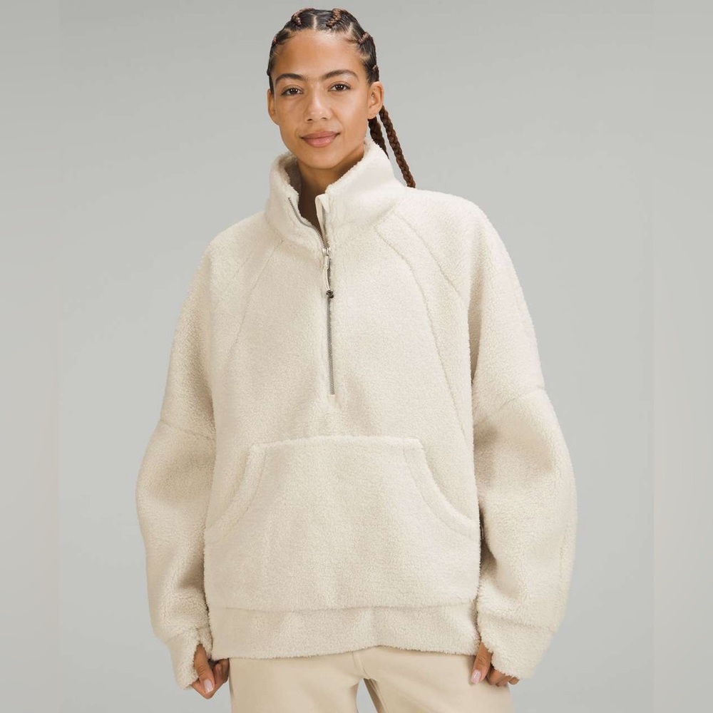 Lululemon Scuba Oversized Fleece Funnel-Neck Half-Zip, White Opal M/L